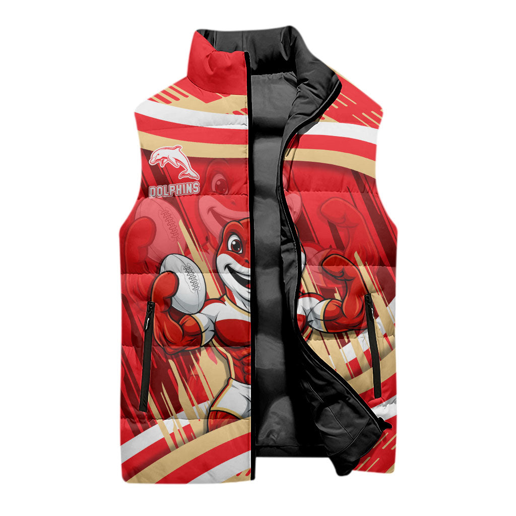 Dolphins Rugby Mascot Sleeveless Puffer Jacket Fierce Athlete Graphic in Sports Style