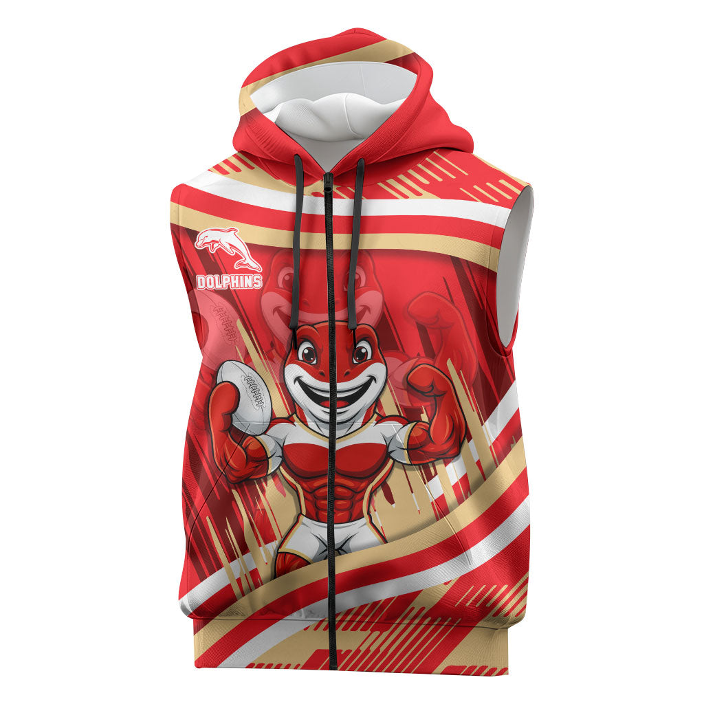 Dolphins Rugby Mascot Sleeveless Zip Hoodie Fierce Athlete Graphic in Sports Style