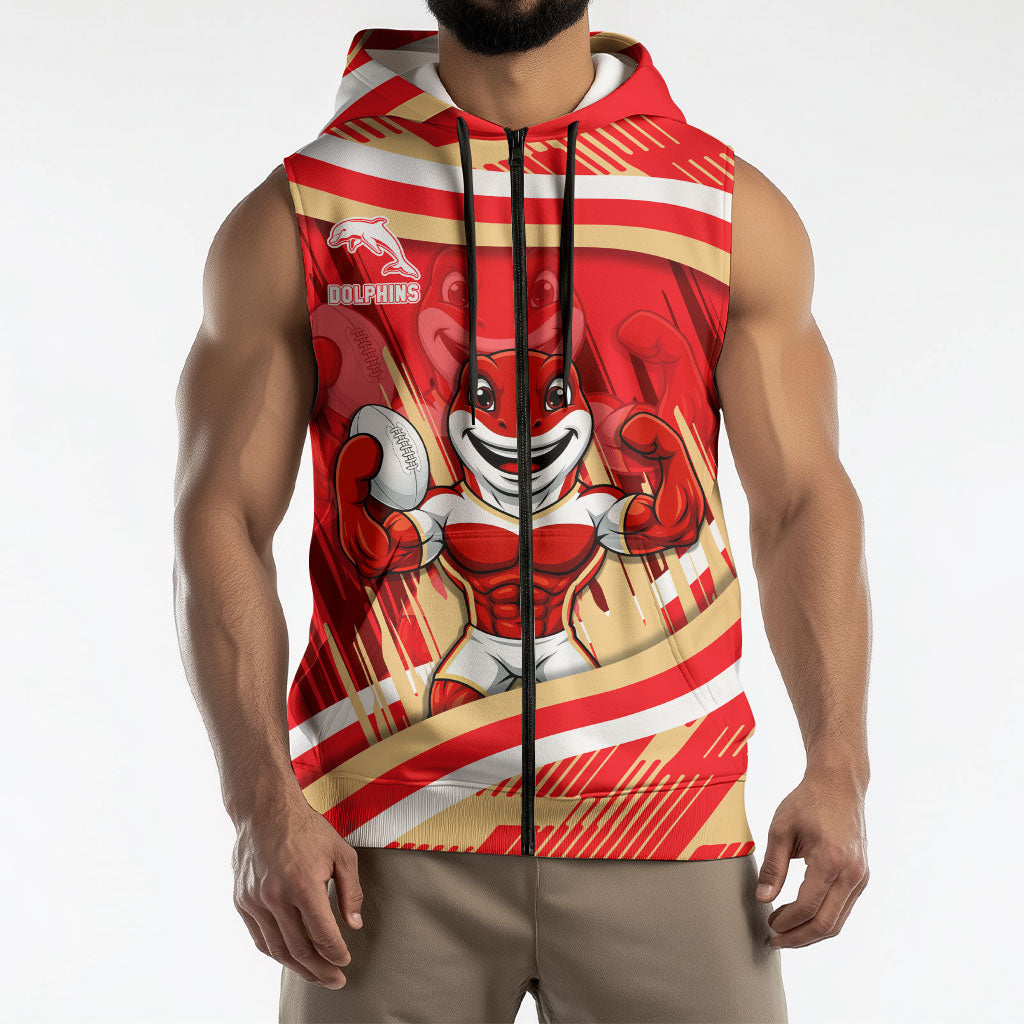 Dolphins Rugby Mascot Sleeveless Zip Hoodie Fierce Athlete Graphic in Sports Style