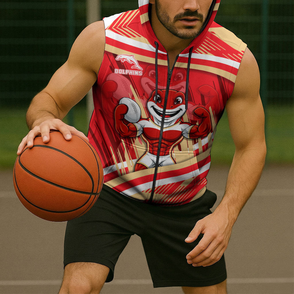 Dolphins Rugby Mascot Sleeveless Zip Hoodie Fierce Athlete Graphic in Sports Style