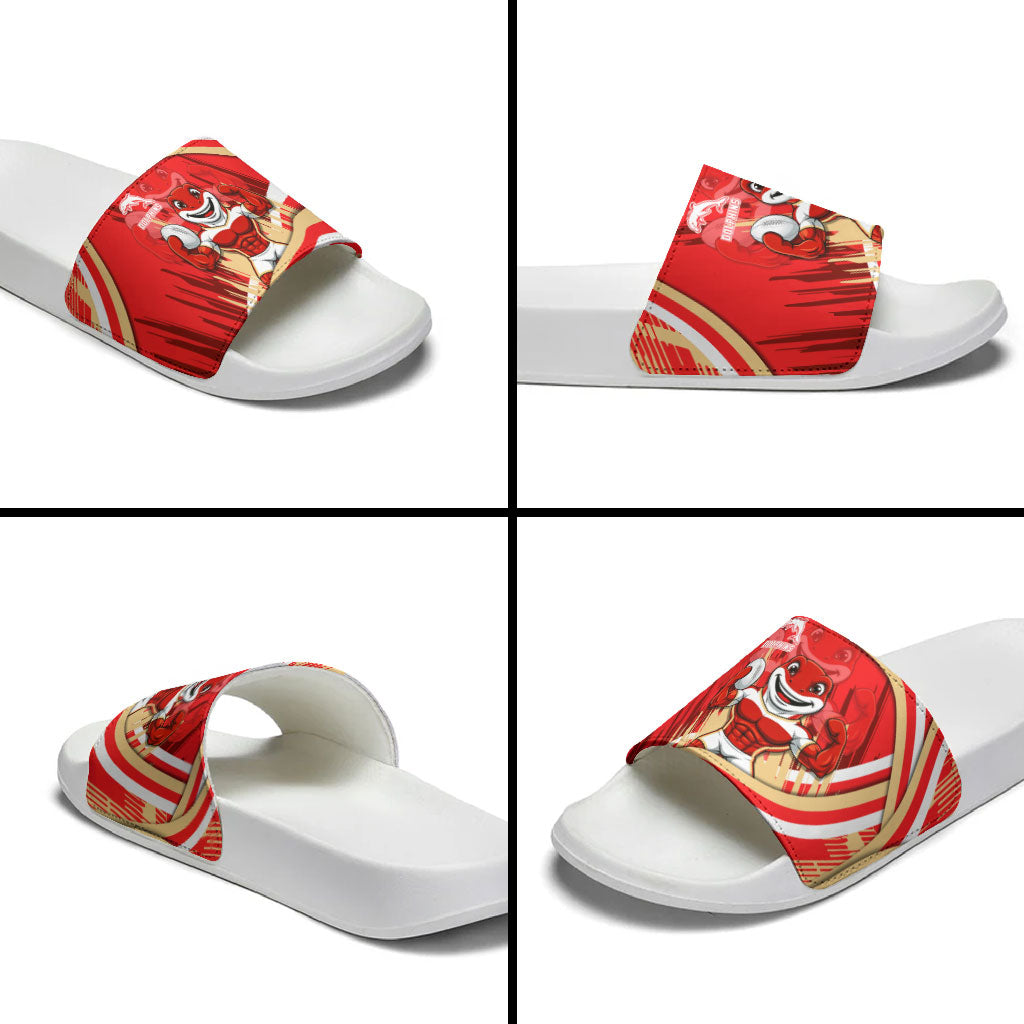 Dolphins Rugby Mascot Slide Sandals Fierce Athlete Graphic in Sports Style