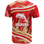 Dolphins Rugby Mascot T Shirt Fierce Athlete Graphic in Sports Style
