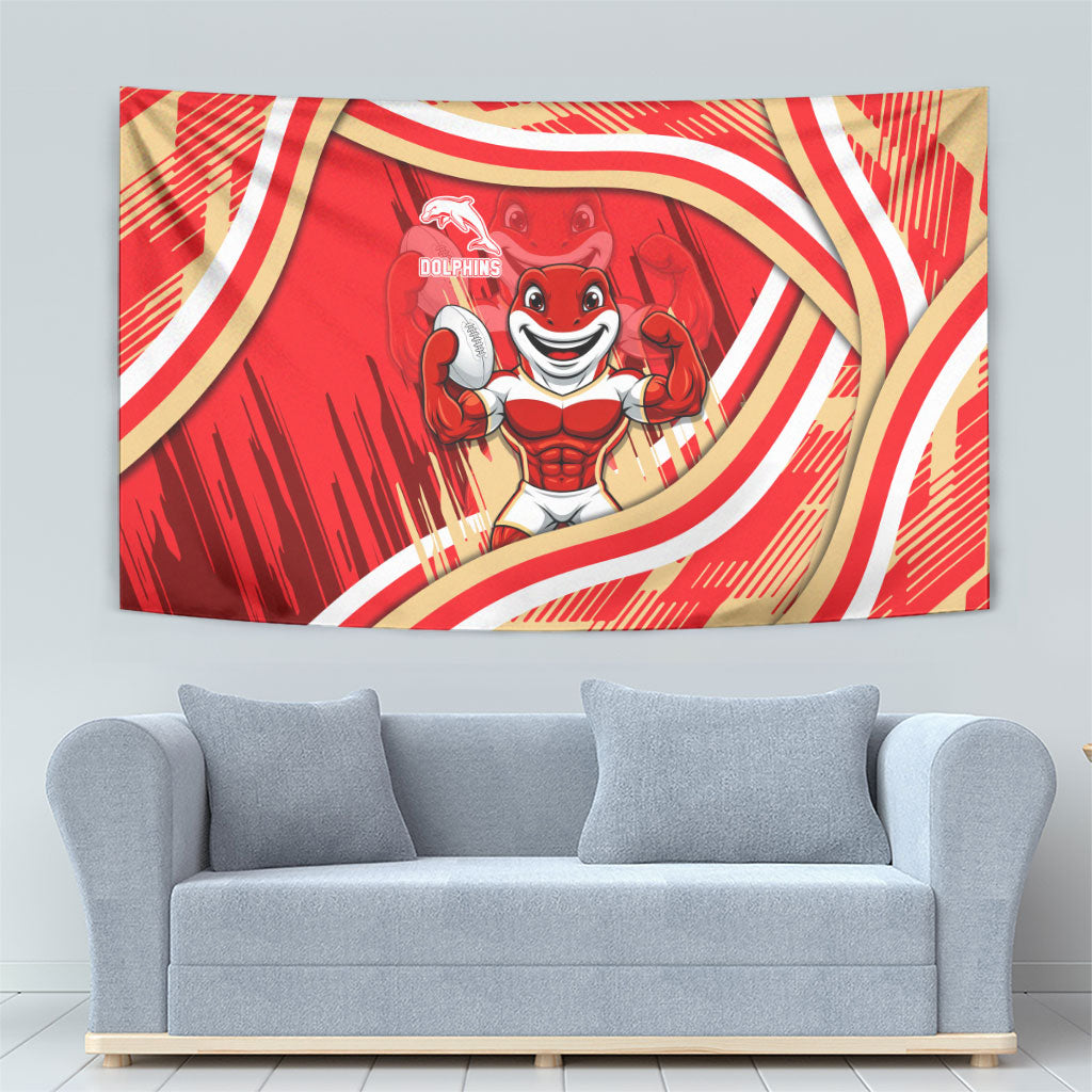 Dolphins Rugby Mascot Tapestry Fierce Athlete Graphic in Sports Style