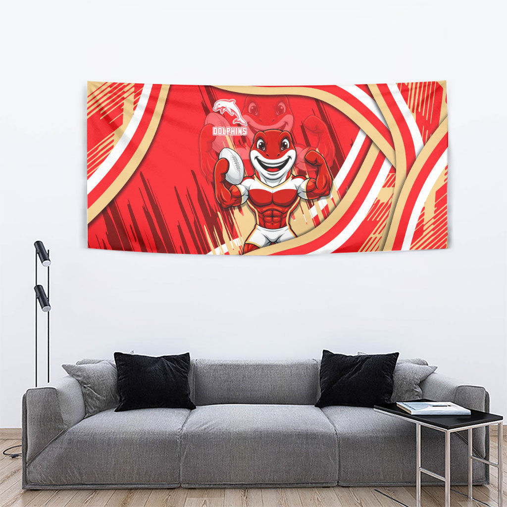 Dolphins Rugby Mascot Tapestry Fierce Athlete Graphic in Sports Style