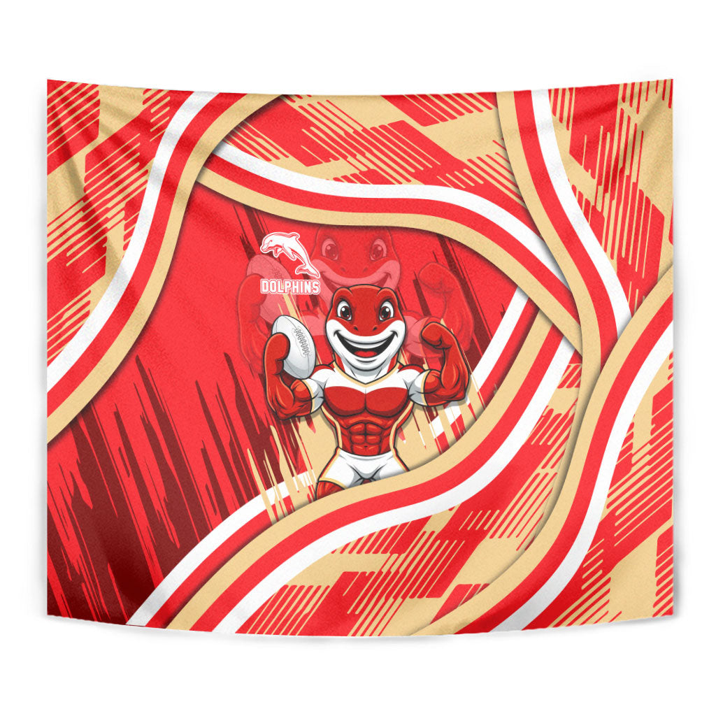 Dolphins Rugby Mascot Tapestry Fierce Athlete Graphic in Sports Style