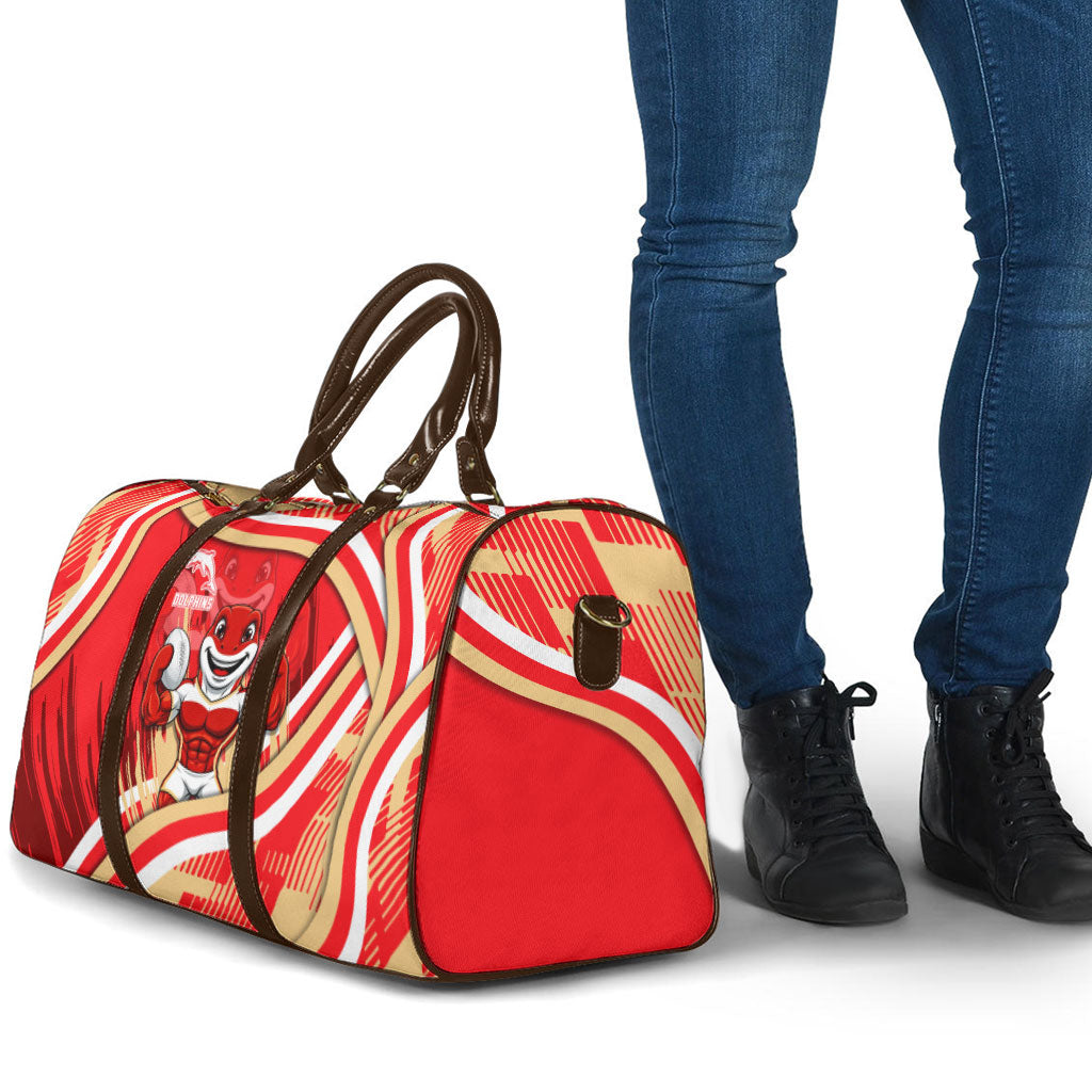 Dolphins Rugby Mascot Travel Bag Fierce Athlete Graphic in Sports Style