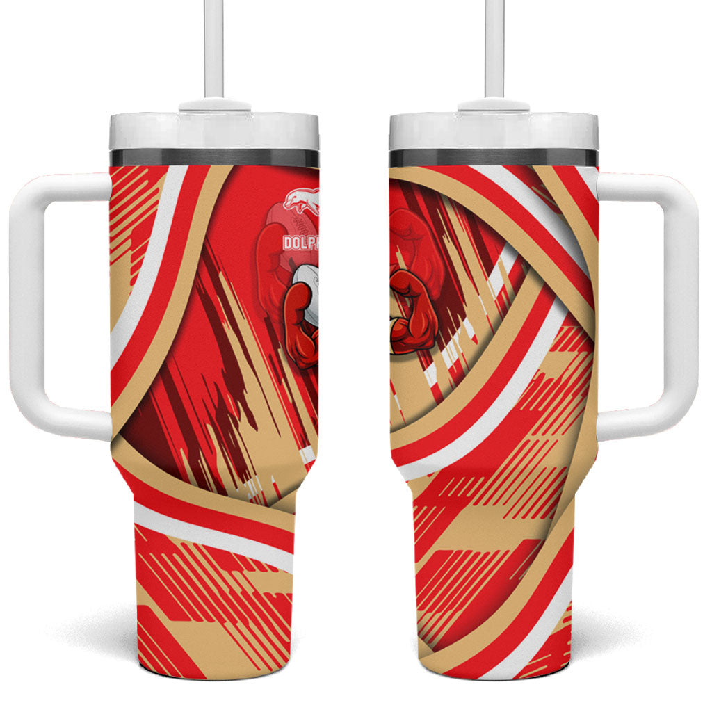 Dolphins Rugby Mascot Tumbler With Handle Fierce Athlete Graphic in Sports Style