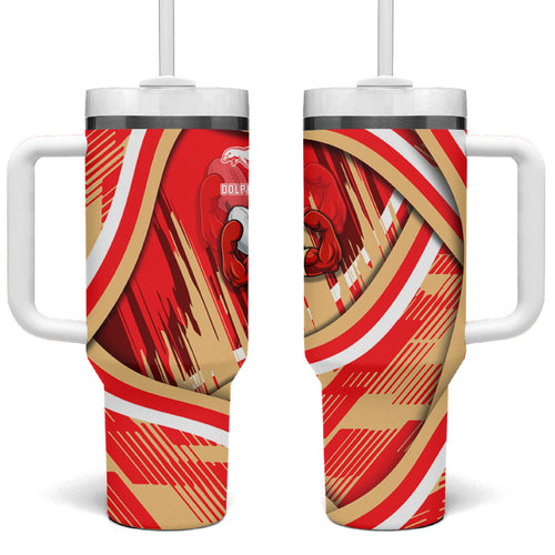 Dolphins Rugby Mascot Tumbler With Handle Fierce Athlete Graphic in Sports Style