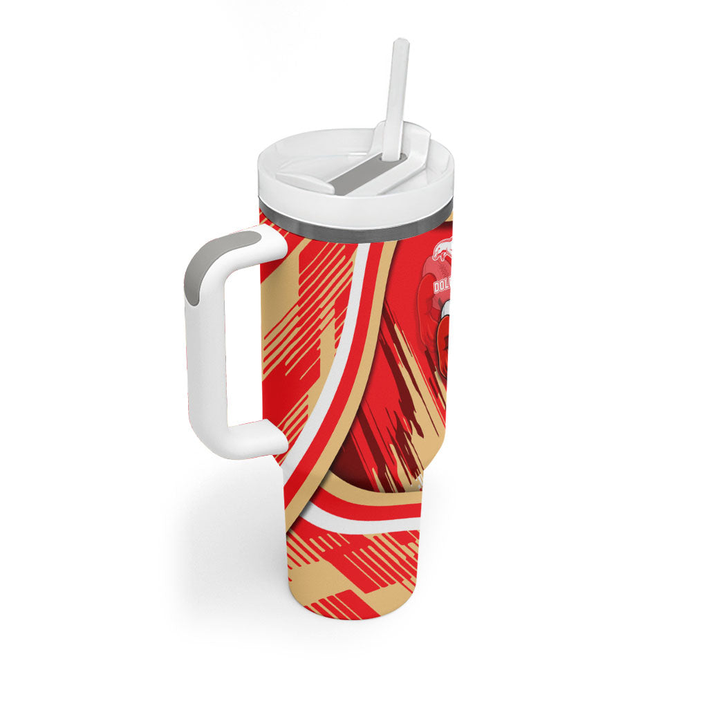 Dolphins Rugby Mascot Tumbler With Handle Fierce Athlete Graphic in Sports Style