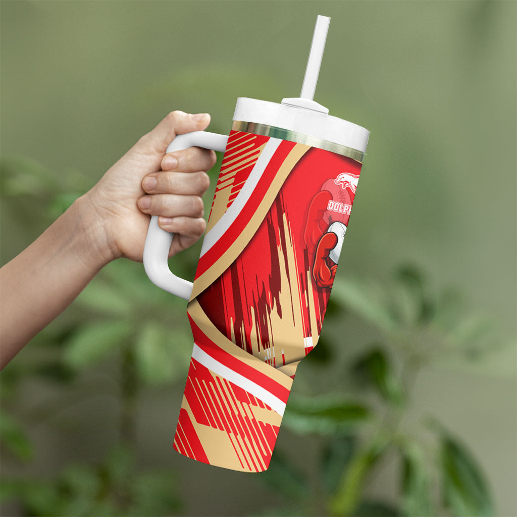 Dolphins Rugby Mascot Tumbler With Handle Fierce Athlete Graphic in Sports Style