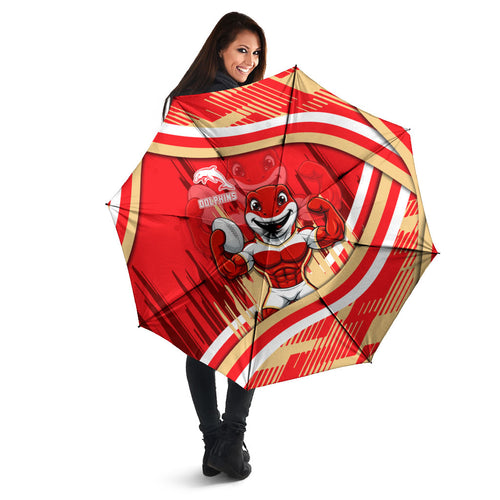Dolphins Rugby Mascot Umbrella Fierce Athlete Graphic in Sports Style