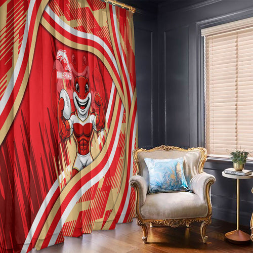 Dolphins Rugby Mascot Window Curtain Fierce Athlete Graphic in Sports Style