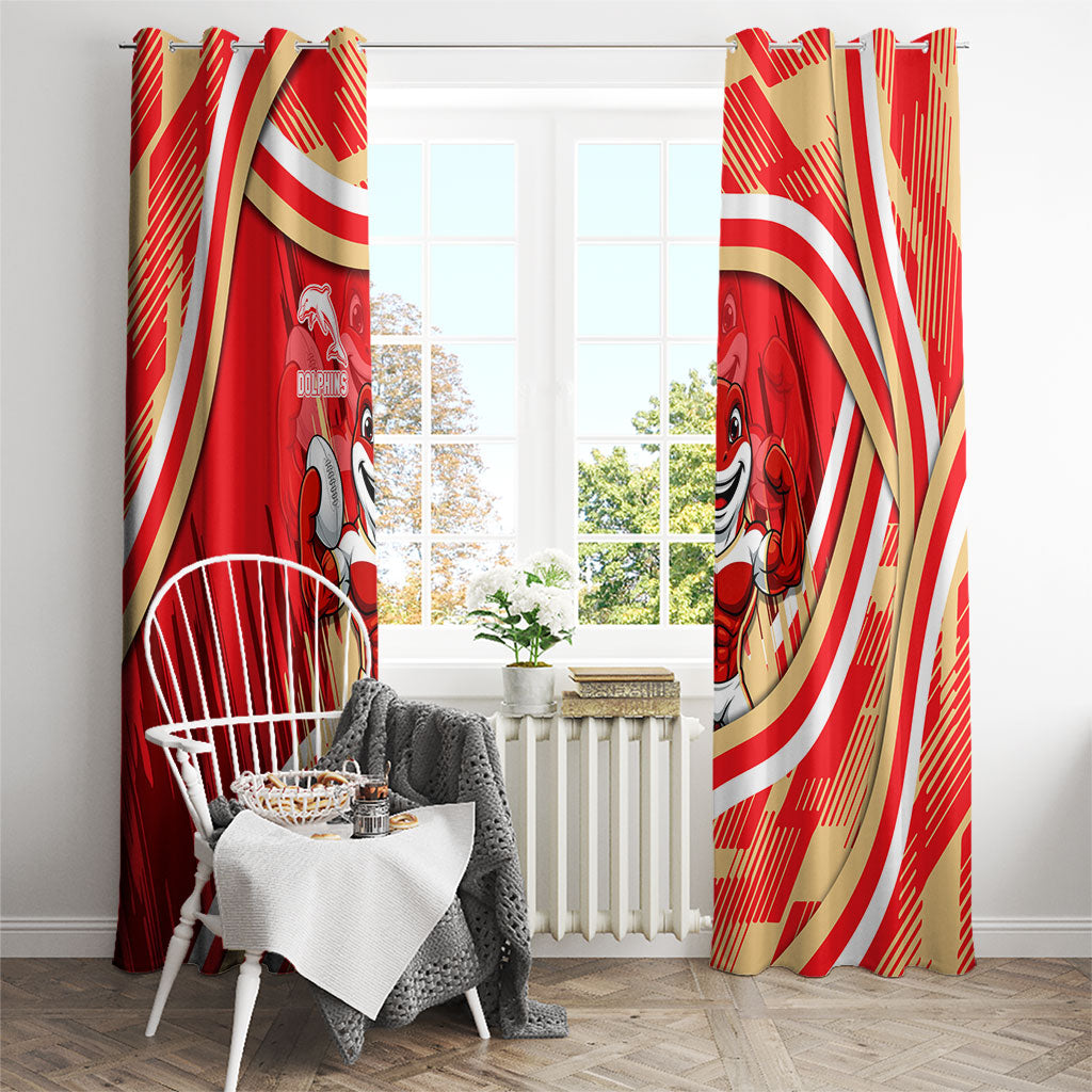Dolphins Rugby Mascot Window Curtain Fierce Athlete Graphic in Sports Style