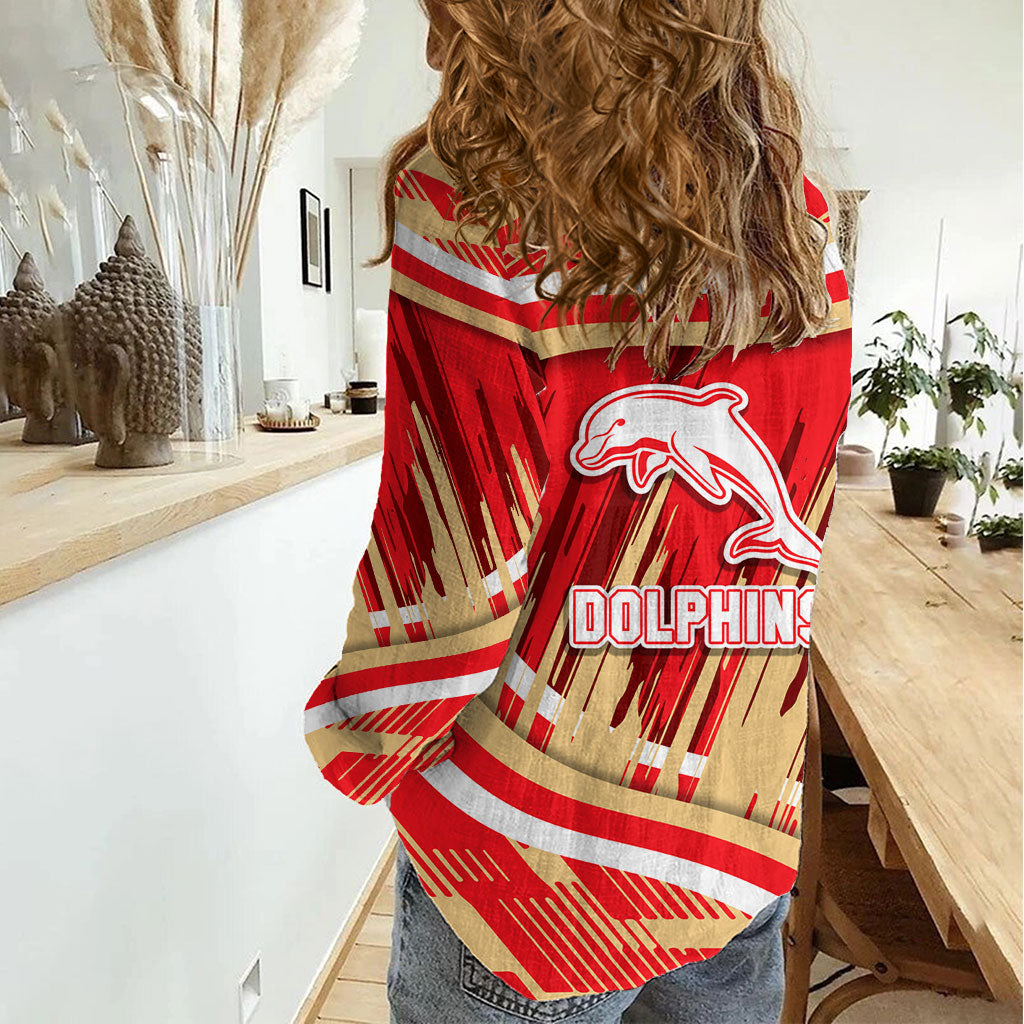 Dolphins Rugby Mascot Women Casual Shirt Fierce Athlete Graphic in Sports Style