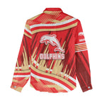 Dolphins Rugby Mascot Women Casual Shirt Fierce Athlete Graphic in Sports Style