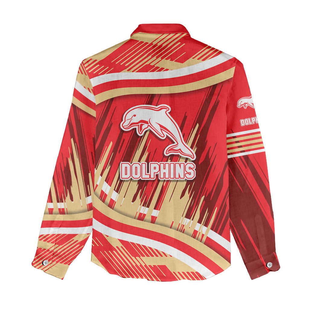 Dolphins Rugby Mascot Women Casual Shirt Fierce Athlete Graphic in Sports Style