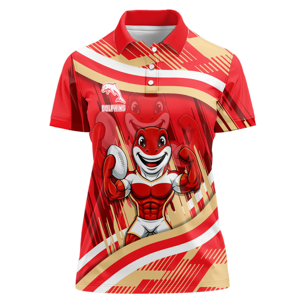 Dolphins Rugby Mascot Women Polo Shirt Fierce Athlete Graphic in Sports Style
