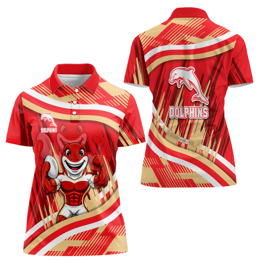 Dolphins Rugby Mascot Women Polo Shirt Fierce Athlete Graphic in Sports Style