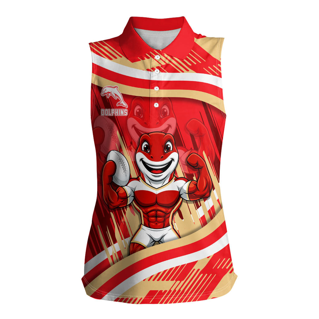 Dolphins Rugby Mascot Women Sleeveless Polo Shirt Fierce Athlete Graphic in Sports Style