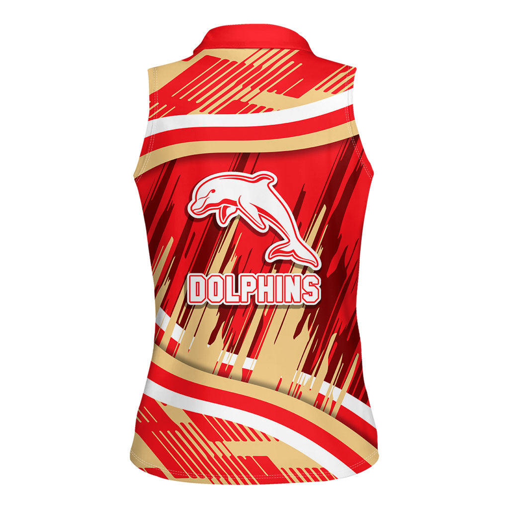 Dolphins Rugby Mascot Women Sleeveless Polo Shirt Fierce Athlete Graphic in Sports Style