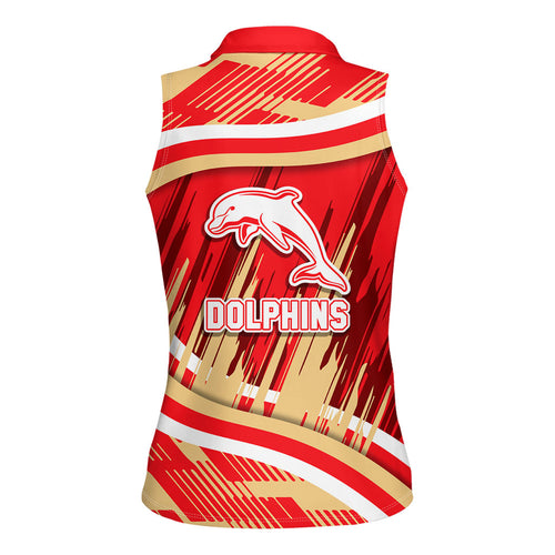 Dolphins Rugby Mascot Women Sleeveless Polo Shirt Fierce Athlete Graphic in Sports Style