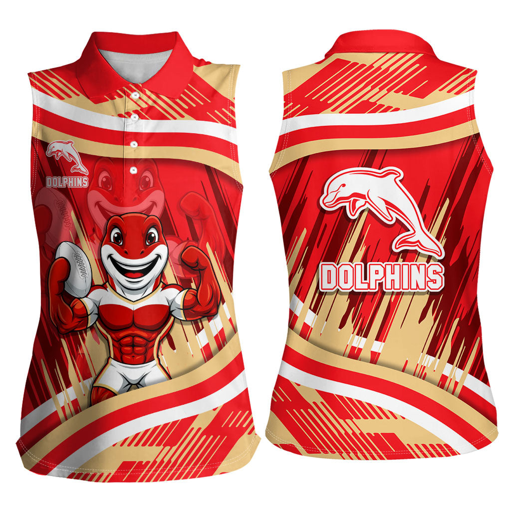 Dolphins Rugby Mascot Women Sleeveless Polo Shirt Fierce Athlete Graphic in Sports Style