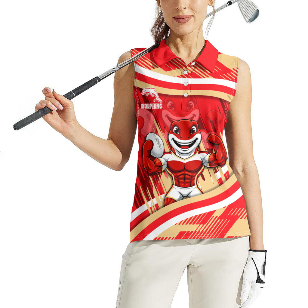 Dolphins Rugby Mascot Women Sleeveless Polo Shirt Fierce Athlete Graphic in Sports Style