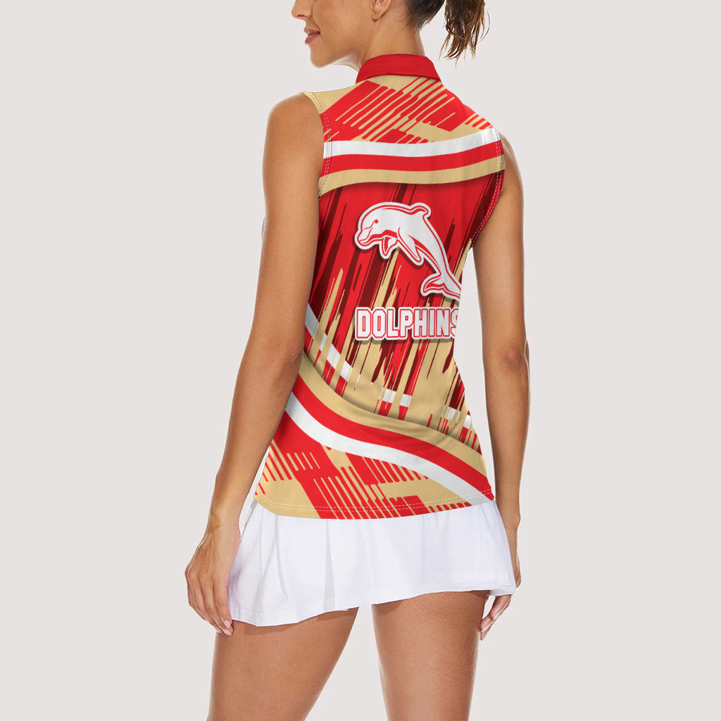 Dolphins Rugby Mascot Women Sleeveless Polo Shirt Fierce Athlete Graphic in Sports Style