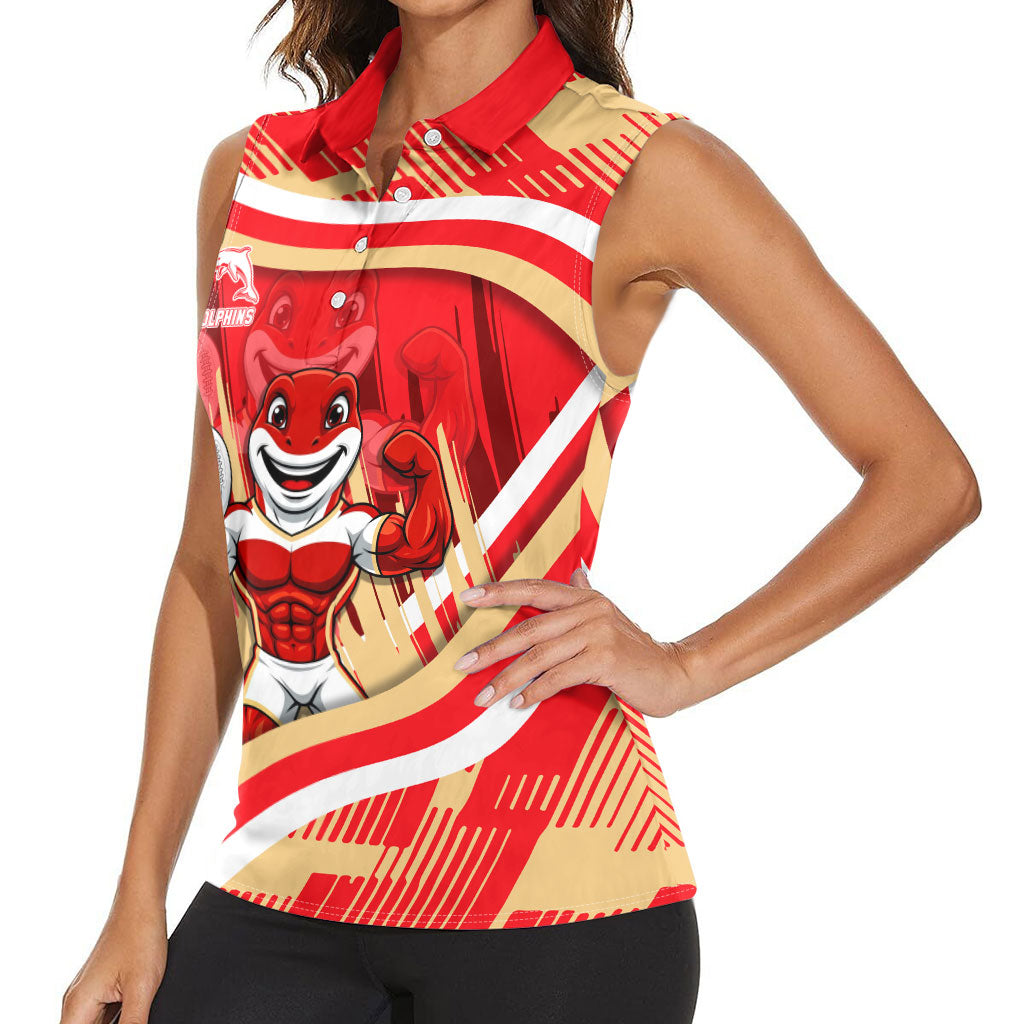 Dolphins Rugby Mascot Women Sleeveless Polo Shirt Fierce Athlete Graphic in Sports Style