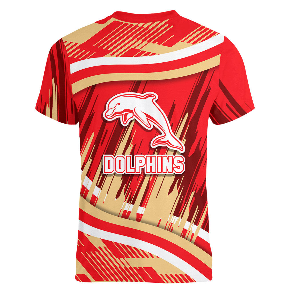 Dolphins Rugby Mascot Women V-Neck T-Shirt Fierce Athlete Graphic in Sports Style