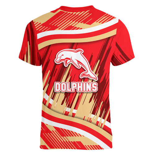 Dolphins Rugby Mascot Women V-Neck T-Shirt Fierce Athlete Graphic in Sports Style