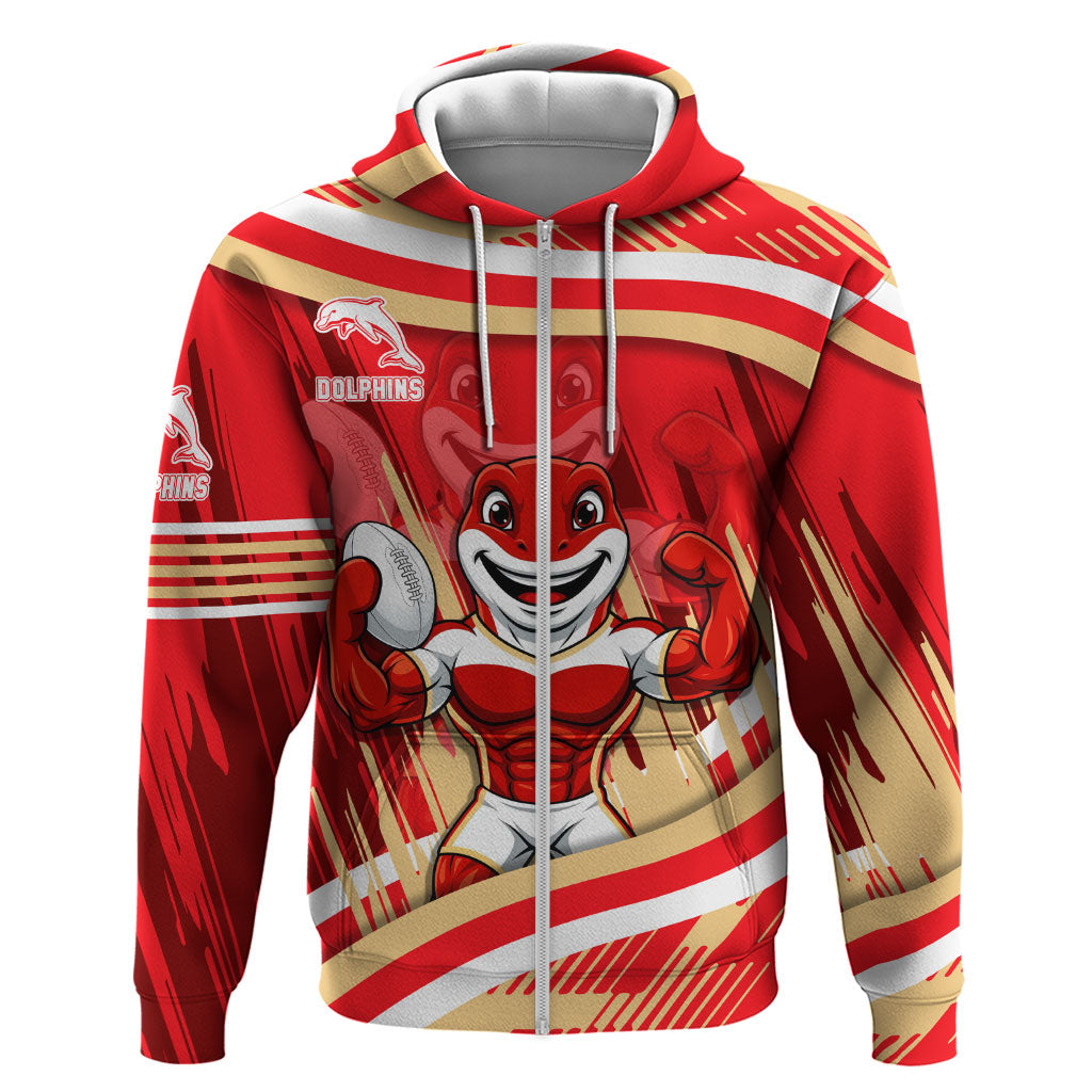 Dolphins Rugby Mascot Zip Hoodie Fierce Athlete Graphic in Sports Style