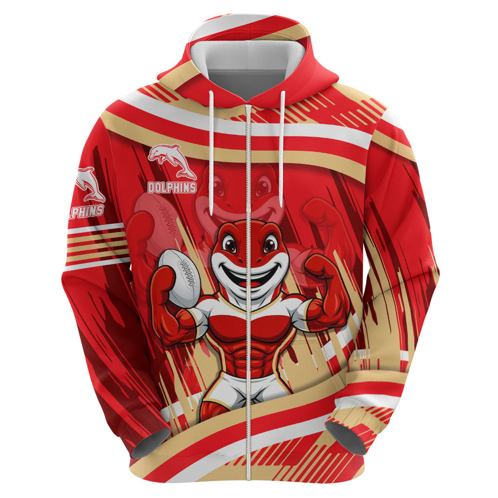 Dolphins Rugby Mascot Zip Hoodie Fierce Athlete Graphic in Sports Style