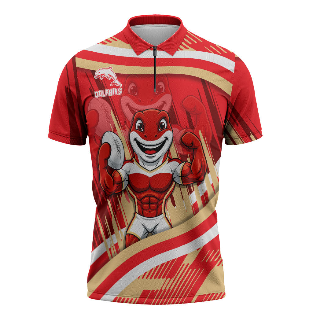 Dolphins Rugby Mascot Zipper Polo Shirt Fierce Athlete Graphic in Sports Style