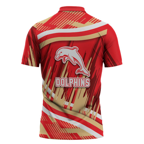 Dolphins Rugby Mascot Zipper Polo Shirt Fierce Athlete Graphic in Sports Style