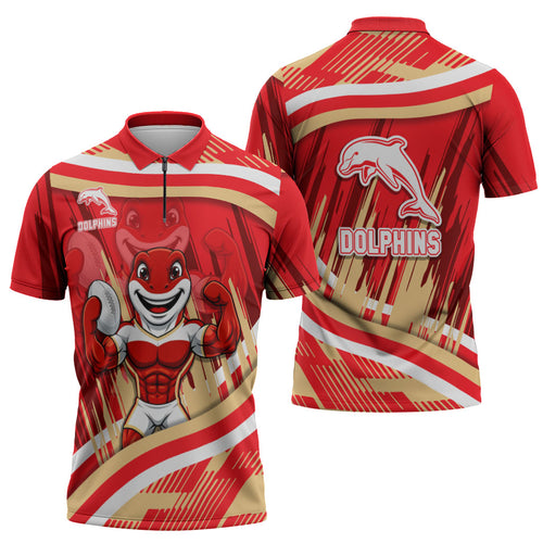 Dolphins Rugby Mascot Zipper Polo Shirt Fierce Athlete Graphic in Sports Style