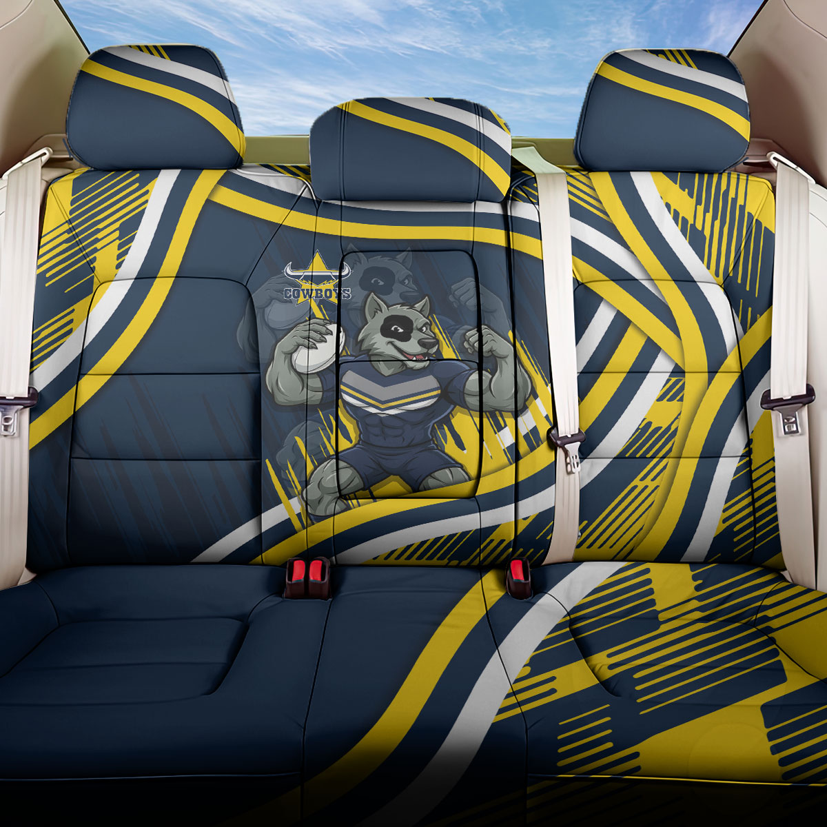 Cowboys Rugby Mascot Back Car Seat Cover Fierce Athlete Graphic in Sports Style