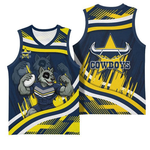 Cowboys Rugby Mascot Basketball Jersey Fierce Athlete Graphic in Sports Style