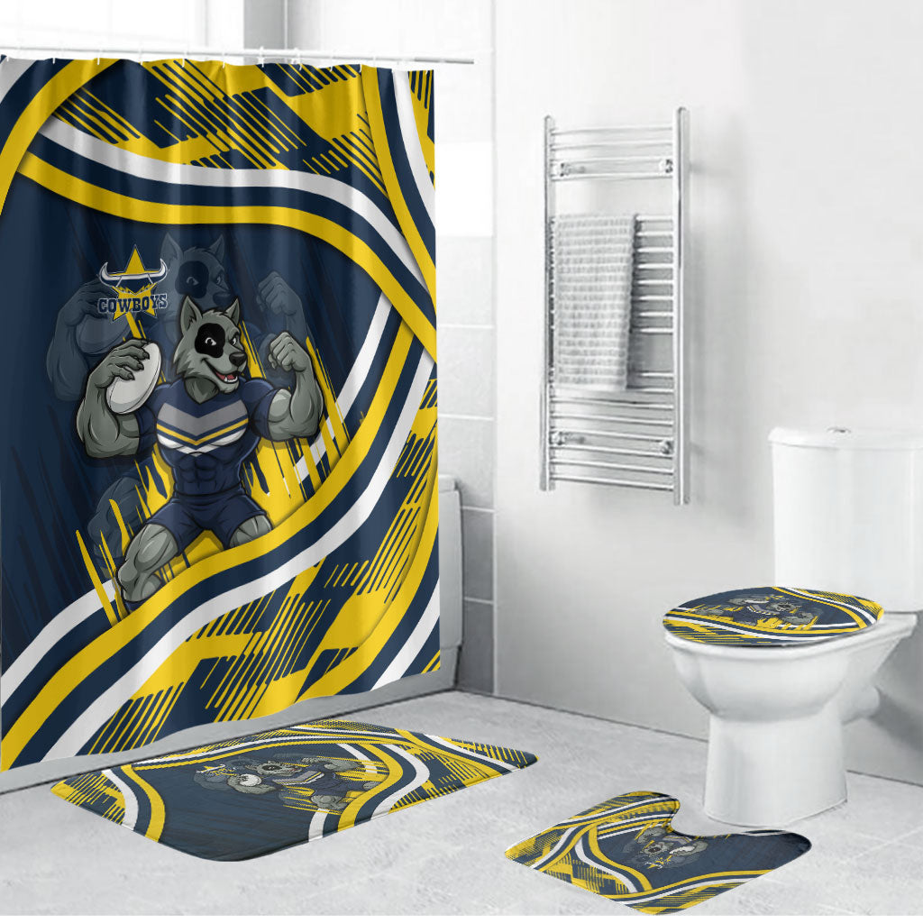 Cowboys Rugby Mascot Bathroom Set Fierce Athlete Graphic in Sports Style