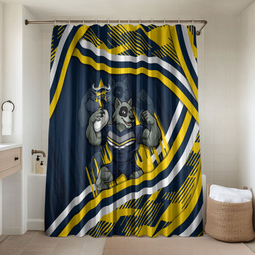 Cowboys Rugby Mascot Bathroom Set Fierce Athlete Graphic in Sports Style