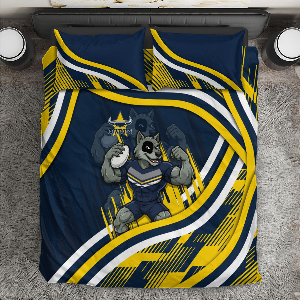 Cowboys Rugby Mascot Bedding Set Fierce Athlete Graphic in Sports Style