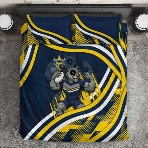 Cowboys Rugby Mascot Bedding Set Fierce Athlete Graphic in Sports Style