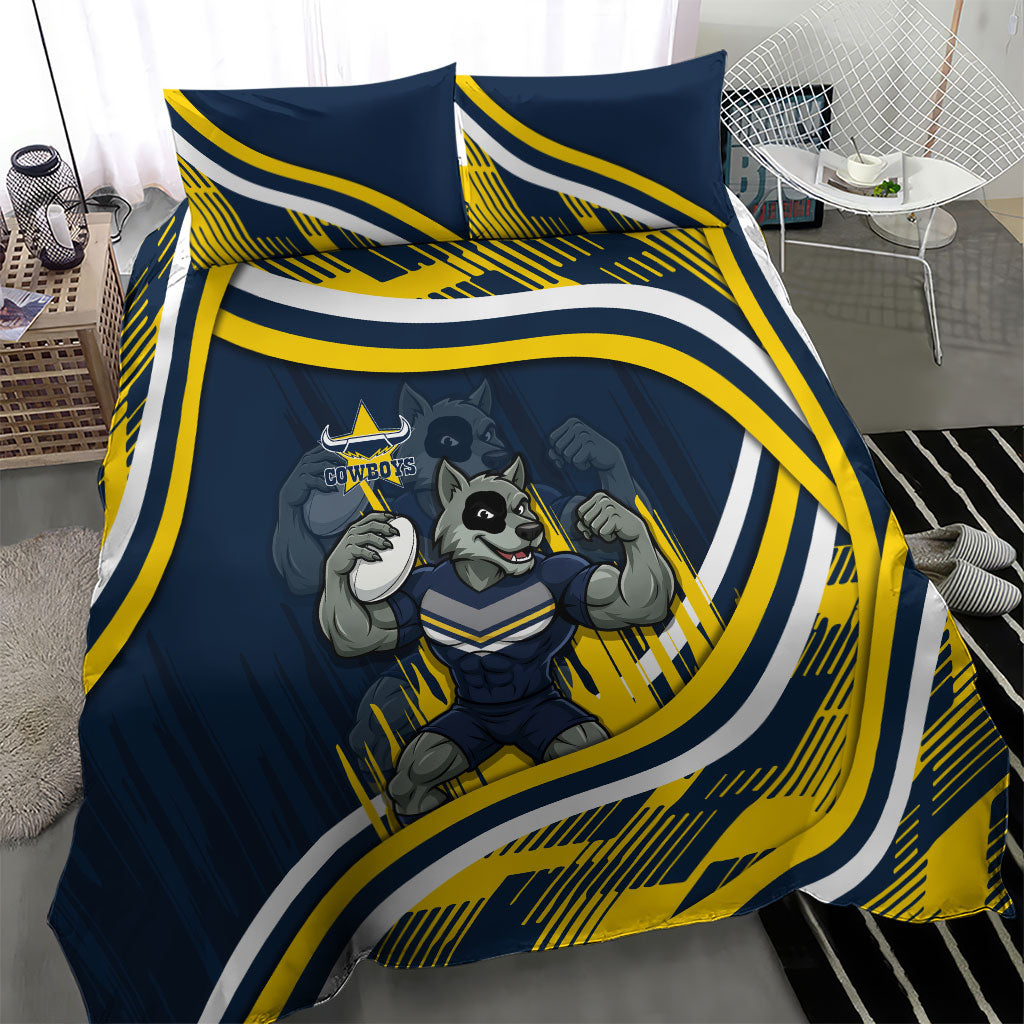 Cowboys Rugby Mascot Bedding Set Fierce Athlete Graphic in Sports Style