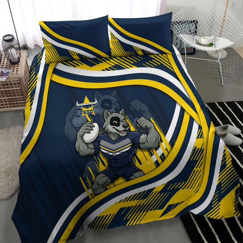 Cowboys Rugby Mascot Bedding Set Fierce Athlete Graphic in Sports Style