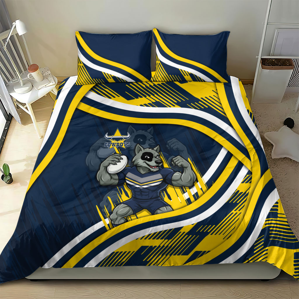 Cowboys Rugby Mascot Bedding Set Fierce Athlete Graphic in Sports Style