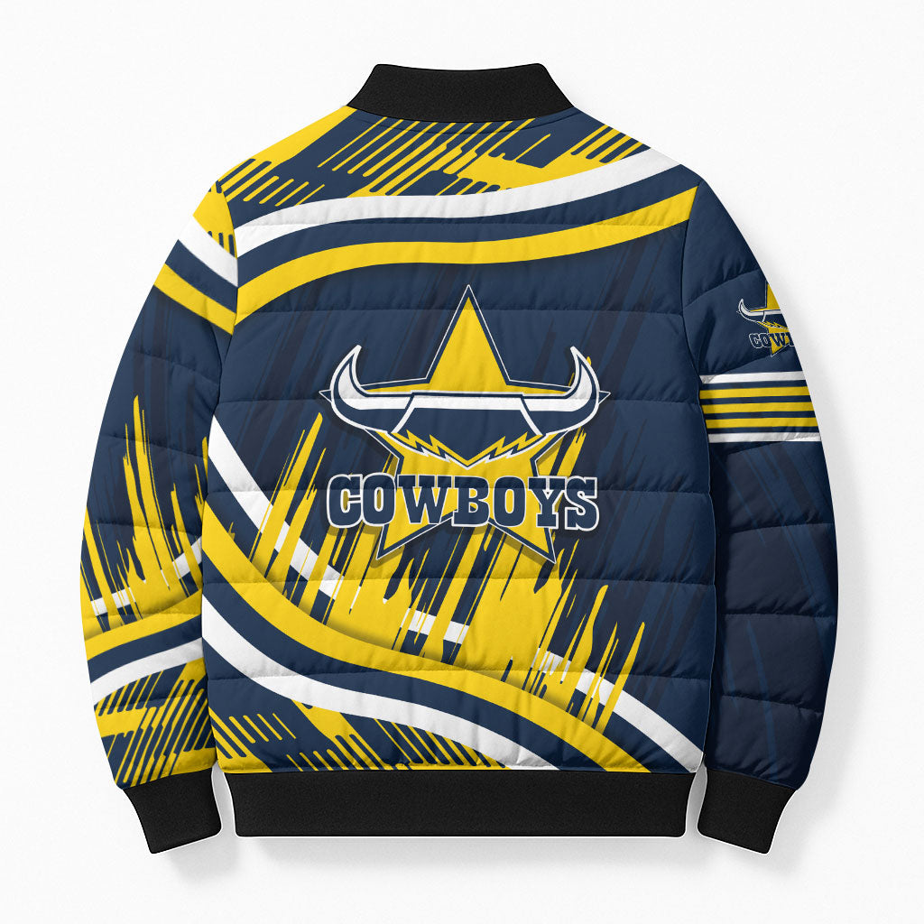Cowboys Rugby Mascot Bomber Puffer Jacket Fierce Athlete Graphic in Sports Style
