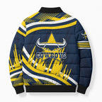 Cowboys Rugby Mascot Bomber Puffer Jacket Fierce Athlete Graphic in Sports Style