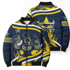 Cowboys Rugby Mascot Bomber Puffer Jacket Fierce Athlete Graphic in Sports Style