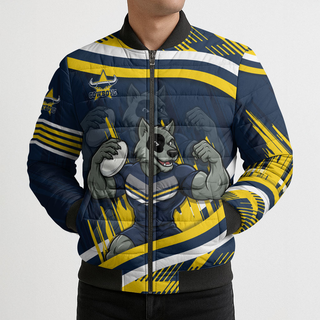 Cowboys Rugby Mascot Bomber Puffer Jacket Fierce Athlete Graphic in Sports Style