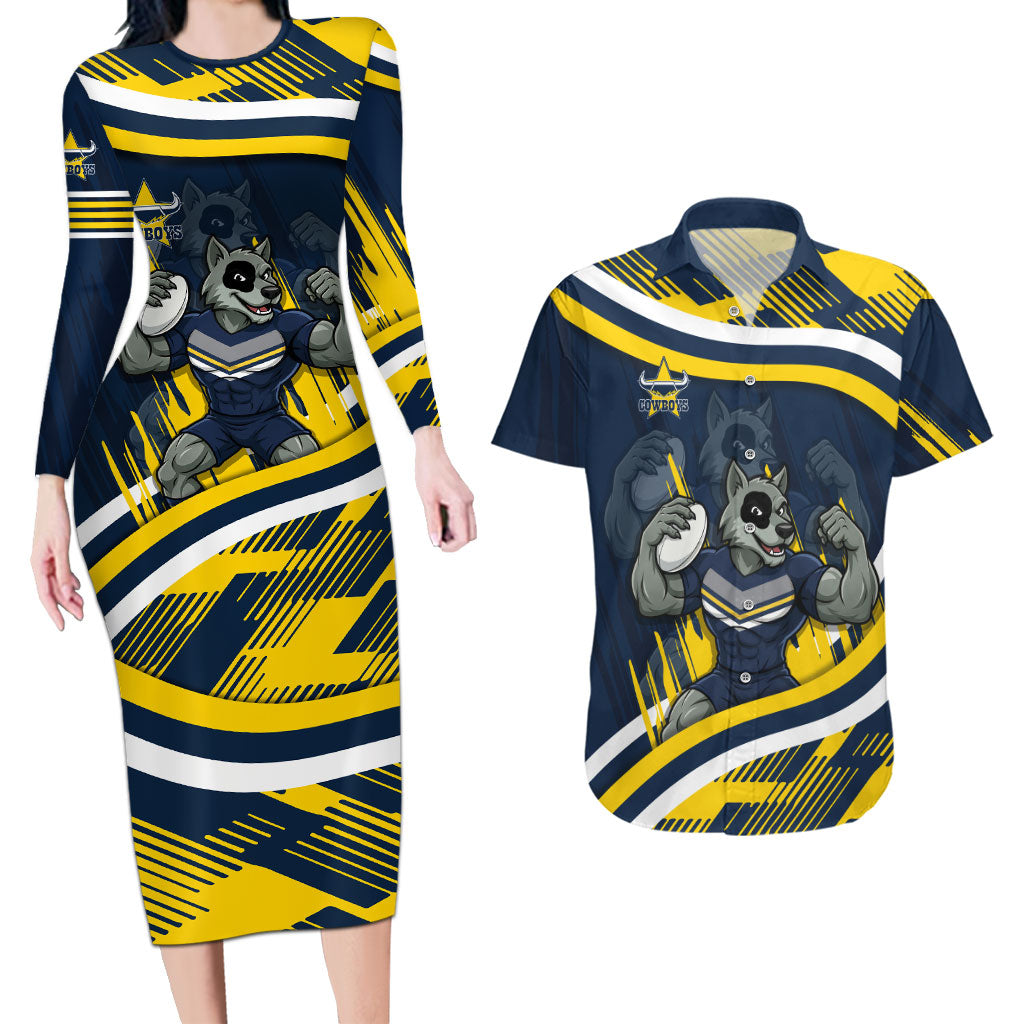 Cowboys Rugby Mascot Couples Matching Long Sleeve Bodycon Dress and Hawaiian Shirt Fierce Athlete Graphic in Sports Style